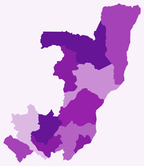 Obraz premium Map of the Republic of the Congo with regions. Just a simple country border map with region division. Purple color palette. Plain Republic of the Congo shape with administrative division.