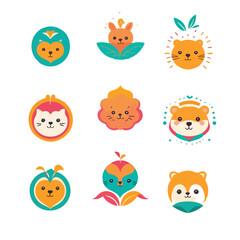 Cute Animal Logos: A collection of charming cartoon animal logos featuring friendly and adorable creature illustrations, ideal for branding, design projects and marketing materials. 