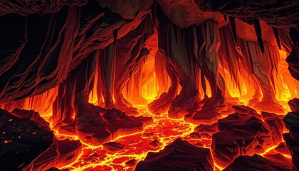 Glowing Magma Cavern Molten Rivers & Crystal Formations