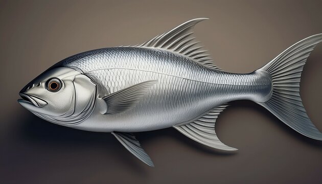 fresh silver fish displayed on a neutral background showing its sleek shiny body and detailed fins generative ai