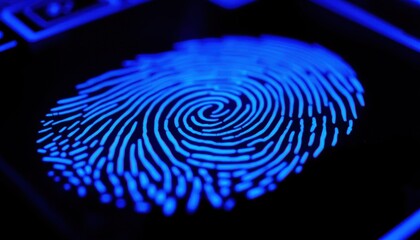 Close-up of a Fingerprint Scanner Under Neon Blue Light
