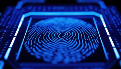 Neon Blue Fingerprint Scanner High-Detail Close-Up