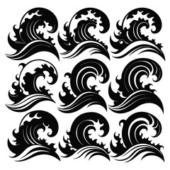 Fototapeta premium silhouette black collection ocean wave 