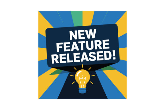 New feature released announcement with lightbulb idea and creative background design