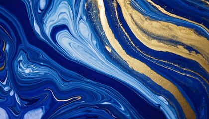 Obraz premium blue marble and gold abstract background texture indigo ocean blue marbling with natural luxury style swirls of marble and gold powder