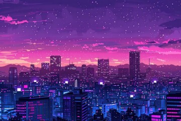 Obraz premium Night city panorama purple night architecture.