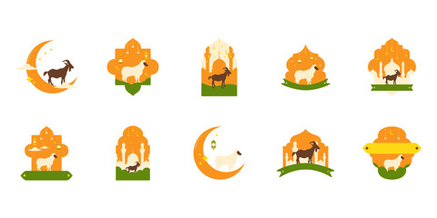 Set of qurban frame illustration. Eid al adha, islamic day vector illustration.