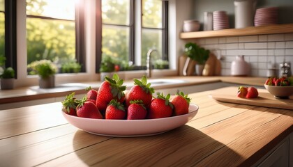 juicy strawberries create a tempting centerpiece in a cozy kitchen space