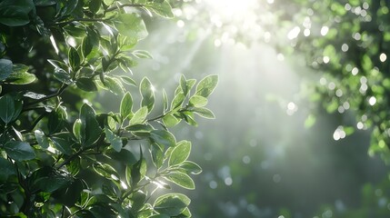 Naklejka premium Lush Green Foliage with Soft Filtered Sunlight Natural Organic Landscape