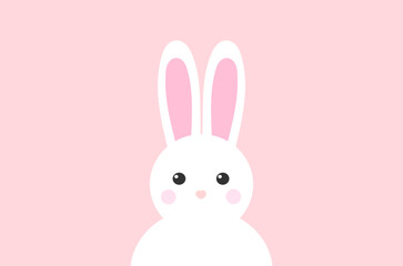 Obraz premium Cute white bunny on pink background. Easter bunny. Vector illustration.