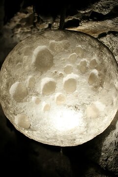 Illuminated sphere in a dark space evokes a celestial or otherworldly vibe