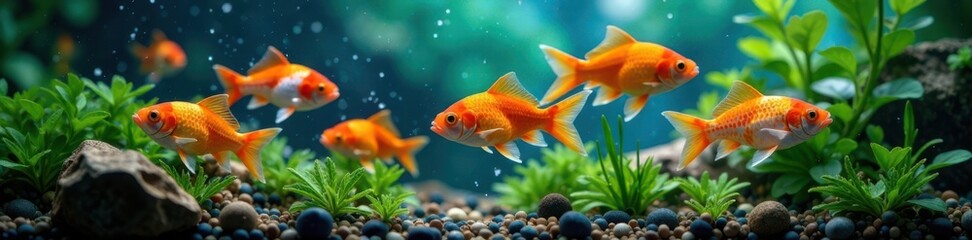 Fototapeta premium School of colorful fish swimming together in a bowl , ocean, aquatic