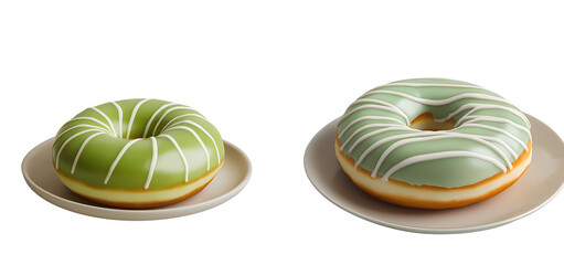  A doughnut with green glaze and white stripes on the top transparent background PNG