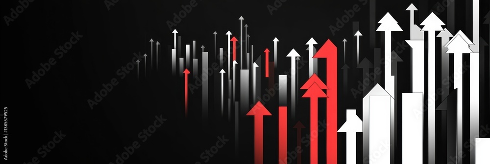 Poster abstract tech design featuring upward arrow patterns in a modern setting