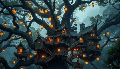 Enchanted Treetop Village A Magical Lantern-Lit Escape