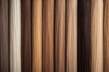 Obraz premium Variety of hair colors showcasing shades from blonde to brown, ideal for hair care and styling concepts, including healthy hair and hair loss solutions