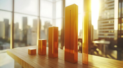 Golden Bar Chart Displaying Stock Market Growth and Trends in City
