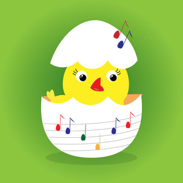 easterchicken with music notes with green background