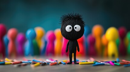 Out of Place: Black Figure Among Colorful Crowd