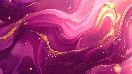 Abstract purple and gold marbled texture with flowing patterns and sparkles.