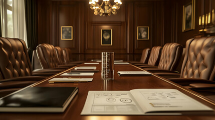 Stylish Conference Room with Data Presentation and Luxurious Design