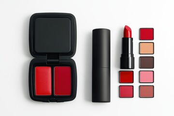 Graphic layouts featuring cosmetics for advertising the open makeup collection
