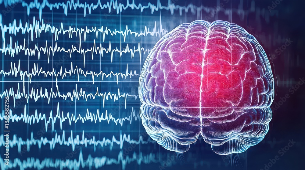 Poster brain diagram with superimposed eeg waves.
