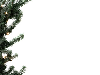 Obraz premium Festive Christmas Tree Branches with Lights on Minimalist White Background