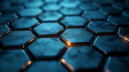 Obraz premium Dark teal hexagonal grid glows subtly futuristic texture. AI Generated