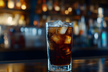 Elegant Whiskey and Coke Served on Ice at Stylish Bar