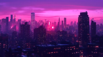 Fototapeta premium City skyline at dusk with glowing buildings and lights