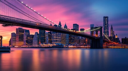 Fototapeta premium City skyline with the Brooklyn Bridge at dusk