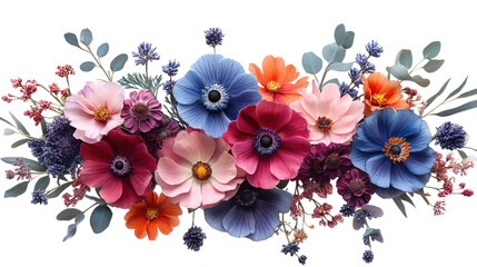 A Floral Symphony: A vibrant assortment of anemone flowers, showcasing a kaleidoscope of colors, delicately arranged. Capturing nature's beauty in a harmonious display of petals and foliage