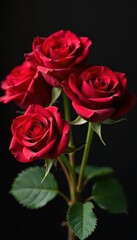 Deep red roses tightly bound, classic bouquet shape, object, gift, photography