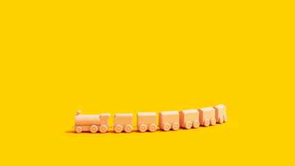 Toy Train Blocks Yellow Flesh Tones Minimalistic 3D Illustration