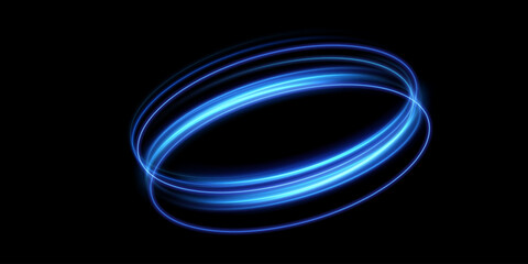 Abstract light lines of speed movement, blue colors. Light  glowing effect. circular, light trail curve swirl, 