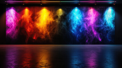 Fototapeta premium vibrant abstract space featuring colorful smoke like patterns illuminated by neon lights, creating innovative atmosphere