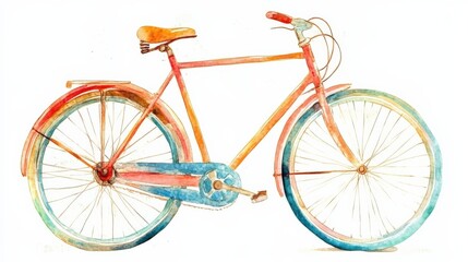 Fototapeta premium A watercolor illustration of a bicycle, vibrant yet minimal, isolated on white,