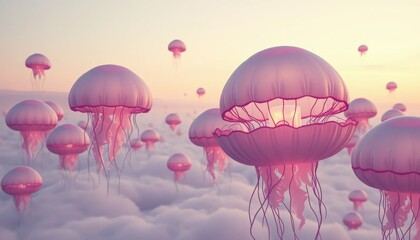Surreal Pink Jellyfish Sky Dreamlike Fantasy Landscape