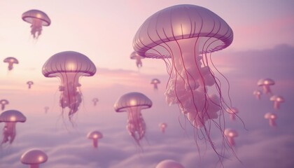 Surreal Sky Giant Floating Jellyfish in Lavender Sunset