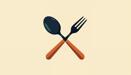 Minimalistic design of a spoon and fork crossed with wooden handles
