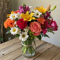 A vase with many different flowers