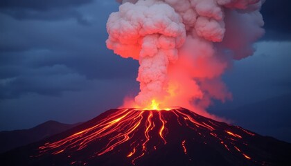 Spectacular Volcanic Eruption Lava Flows and Ash Plume