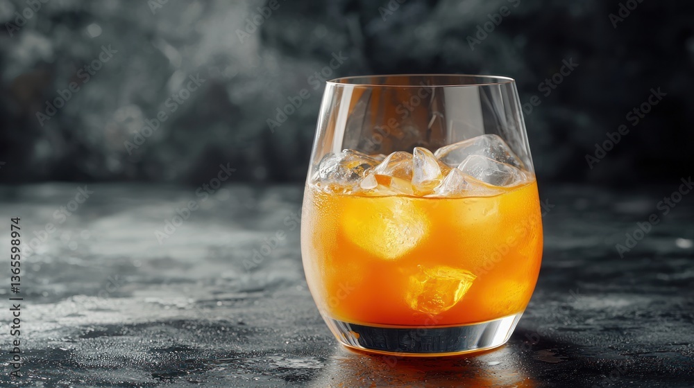 Poster carrot juice served with ice cubes in a refreshing glass
