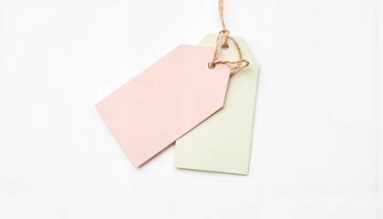 Wedding Favor Tag Mockup with Pink and Green Tags on White Background  