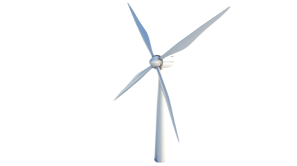 Modern wind turbine generating clean energy on transparent background