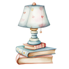 Obraz premium Lamp on stack of books on transparent background.