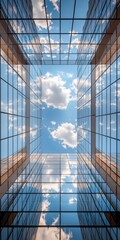 Reflections of a bright sky in modern architecture creates a stunning visual at midday under fluffy clouds Generative AI
