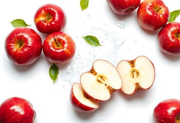 Naklejka premium Freshly Sliced Apples with Water Splash, Perfect for Health & Nutrition