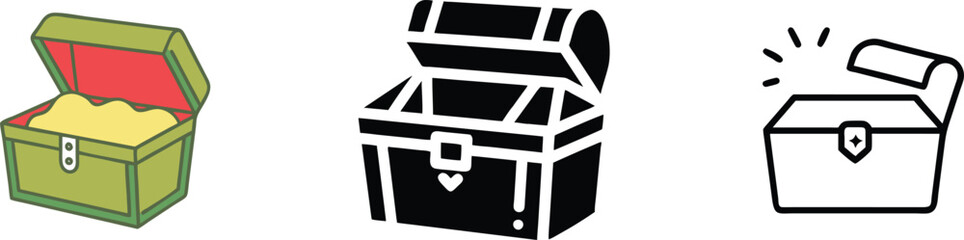 Treasure Chest Illustrations Open, Closed, and Sparkling Variations
